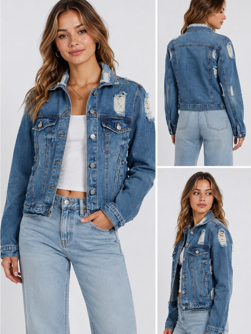Almost Famous Distressed Medium Blue Denim Jacket